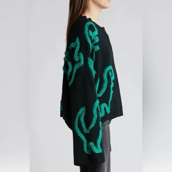 Dressed in Lala Rawr T-Rex Jacquard Cardigan black green SzS/M - Picture 4 of 9
